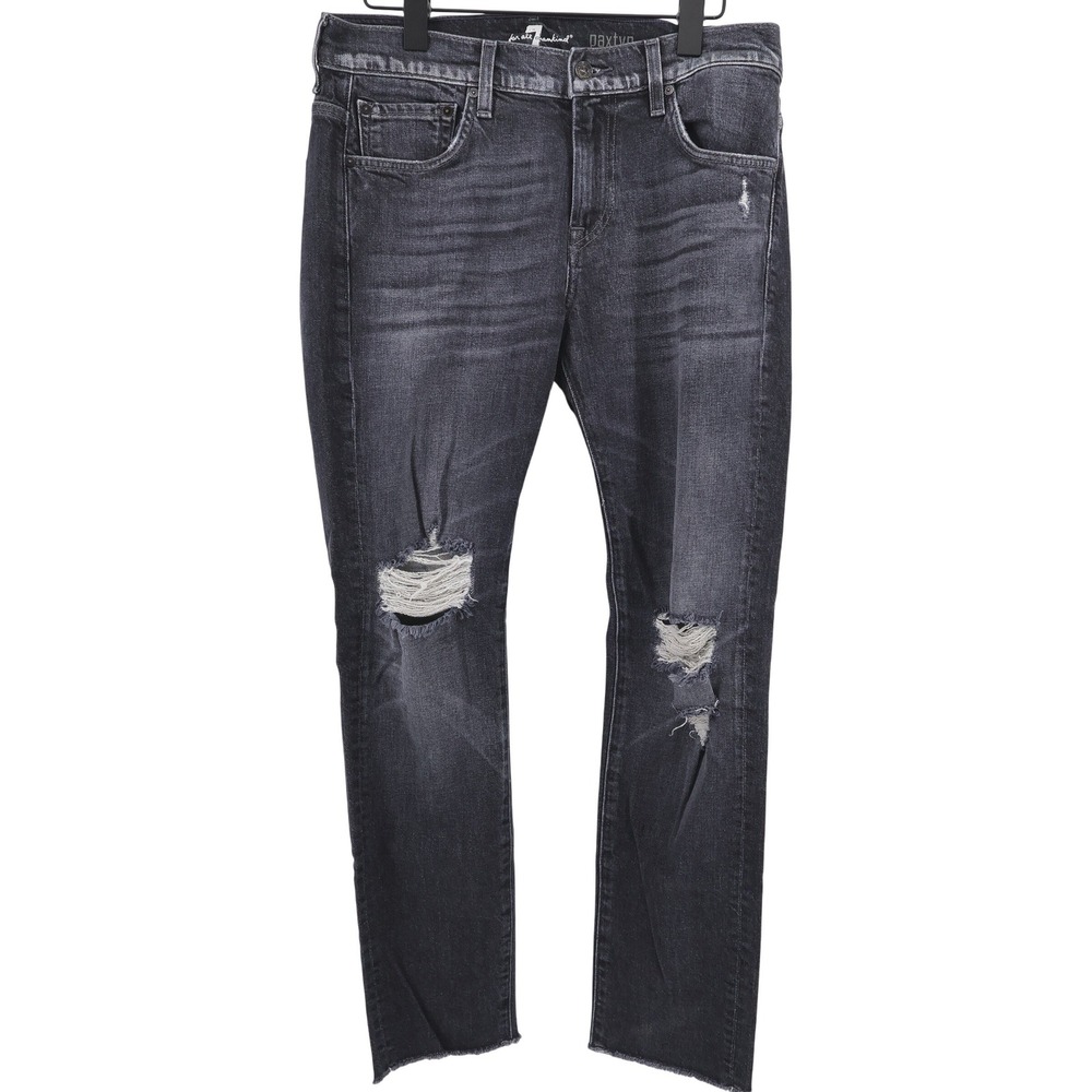 7 For All Mankind Paxtyn Distressed Stretched Skinny Jeans Black Mens 31x29